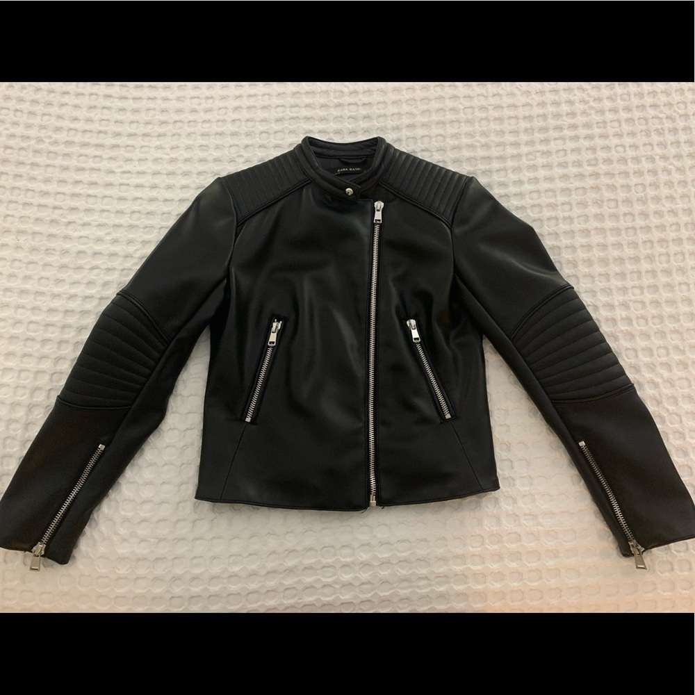 Zara Basic Moto Faux Leather Jacket MEDIUM
